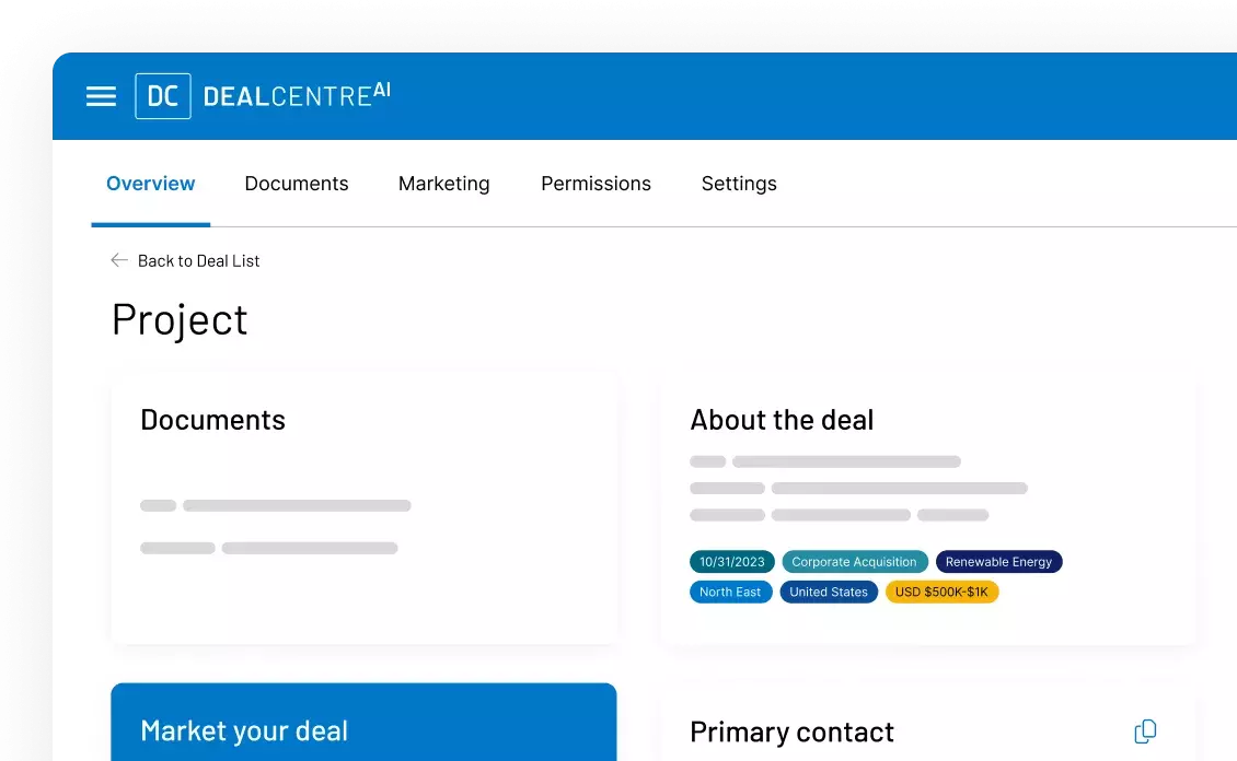 Screenshot of Primary DealCentre AI Main Page